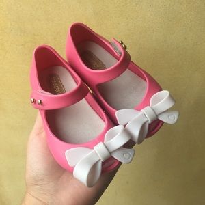 Mini Melissa Pink Mary Janes with White Bows size5